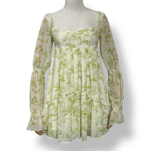 Urban Outfitters Size S Lanette Toile Fairy‎ Print Mini Dress Cream Coquette Elf - Picture 2 of 12